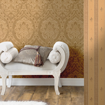 Fuggerhaus wallcoverings Opulenza and Lilia Striata which are part of the collection Palazzo d'oro.